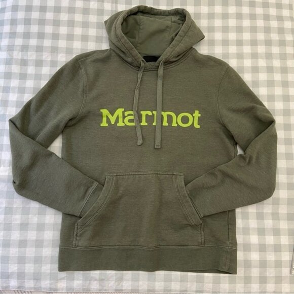 Marmot hoodie sweatshirt green cotton blend graphic long sleeves unisex Small - Picture 8 of 8